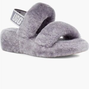 UGG Fluffy Gray Slingback Slippers